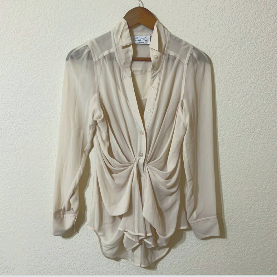 Byron Lars Deep V Ruched Button Down Blouse
